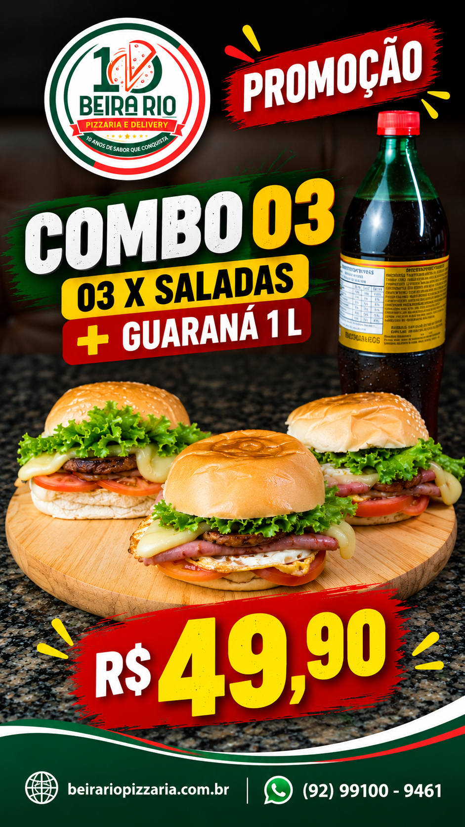 03 X Salada + Guaraná 1 Litro por R$ 49,90
