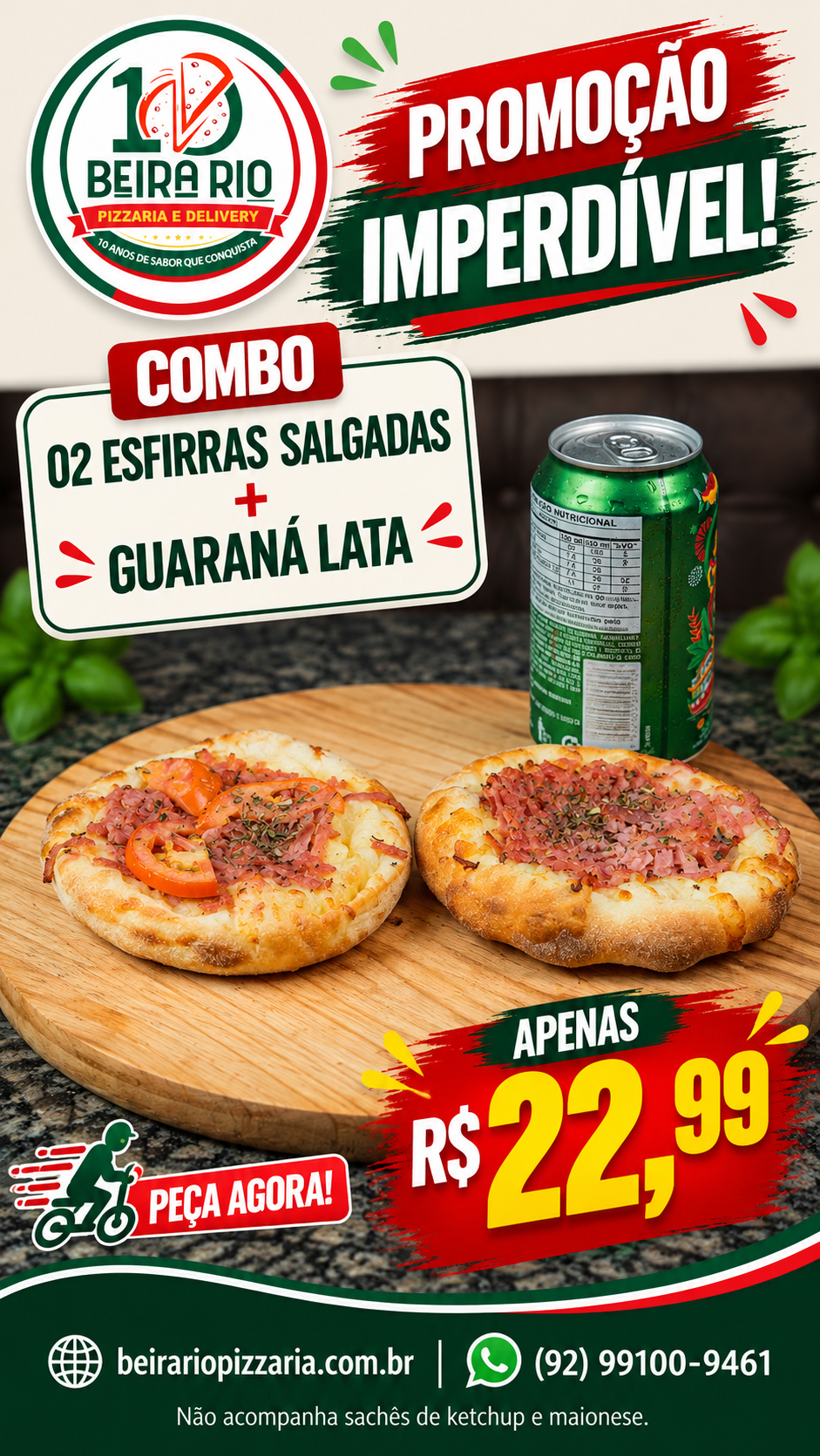 02 Esfirras Salgadas + 01 Guaraná Lata por apenas R$ 22,99