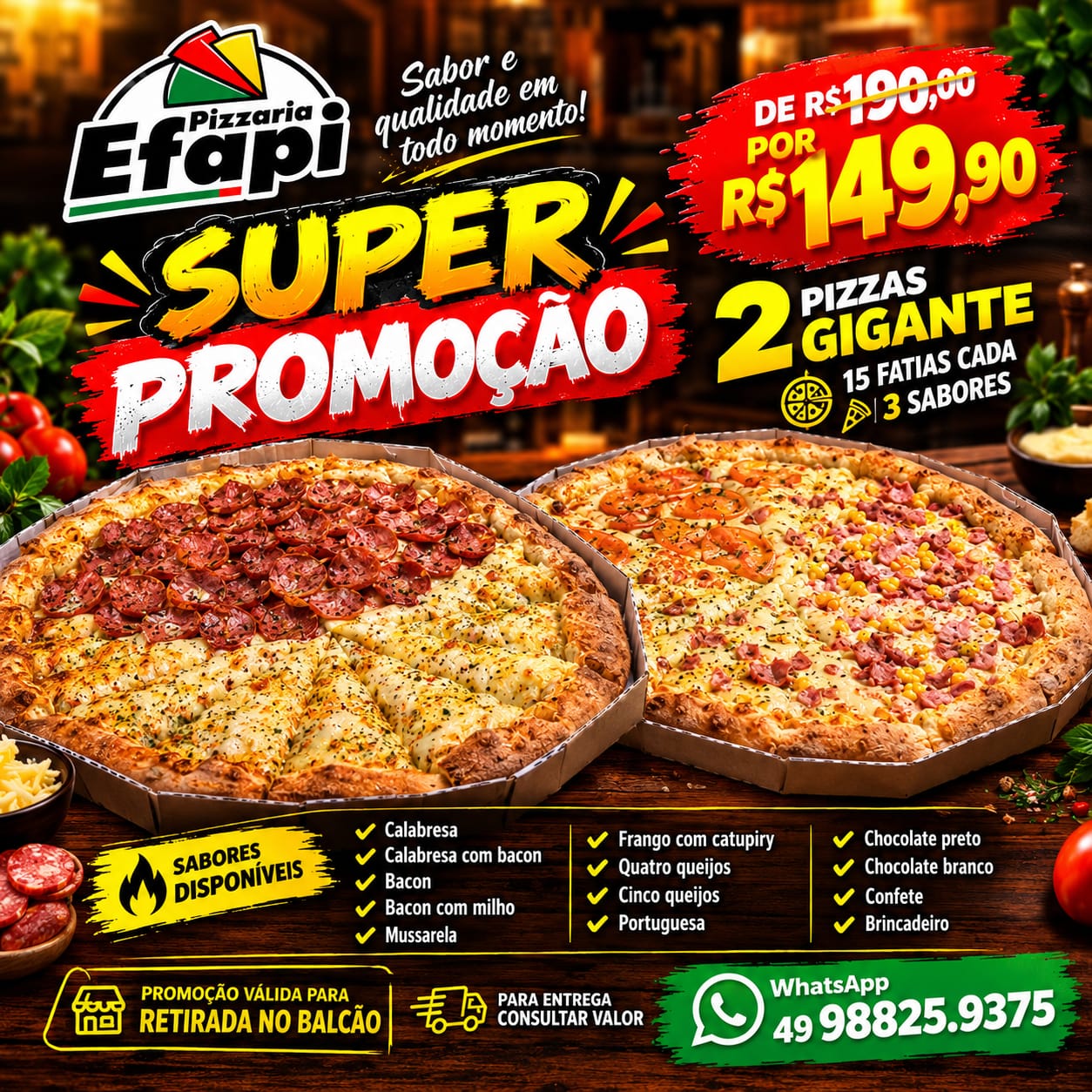 2 pizza gigante 15 fatias e 3 sabores 