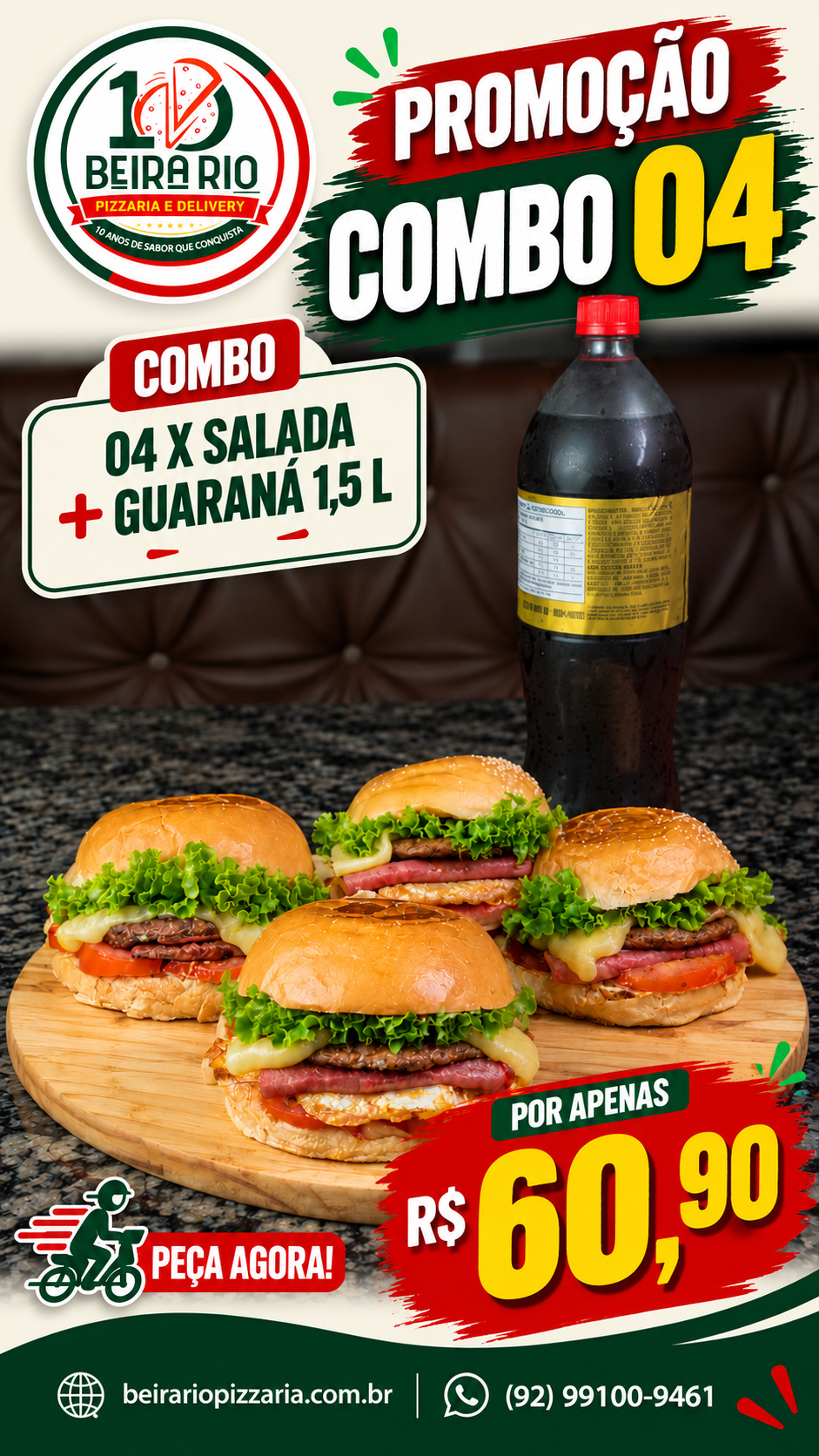 04 X Salada + Guaraná 1,5 L por R$ 60,90