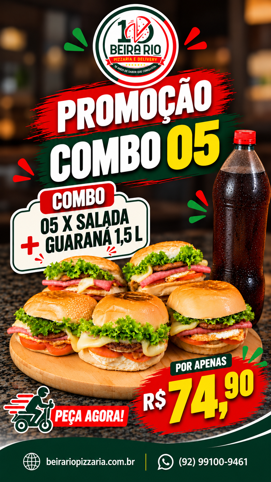 05 X Salada + Guaraná 1,5L por R$ 74,90