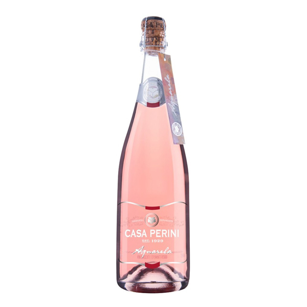 Espumantes: Espumante Casa Perini Aquarela Moscatel Rosé 750ml - O espumante Casa Perini Moscatel tem coloração levemente amarelada com reflexos prateados e perlage persistente, apresenta aromas de flores e de frutas como pêssego. Tem agradável textura devido às borbulhas e doçura que é balanceada com o