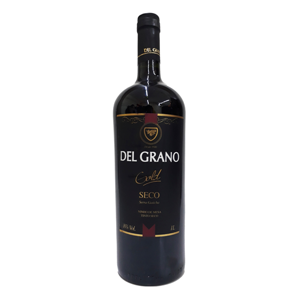 Vinhos (Garrafa de Vidro): Vinho Nacional Del Grano Gold Tinto Seco 1L - Este vinho é produzido na região da Serra Gaúcha. É um vinho de mesa, tinto suave, elaborado com as uvas Isabel e Bordô. Harmoniza com entradas, embutidos e frios como copas, salames, presuntos e queijos frescos, durante as refeições combin