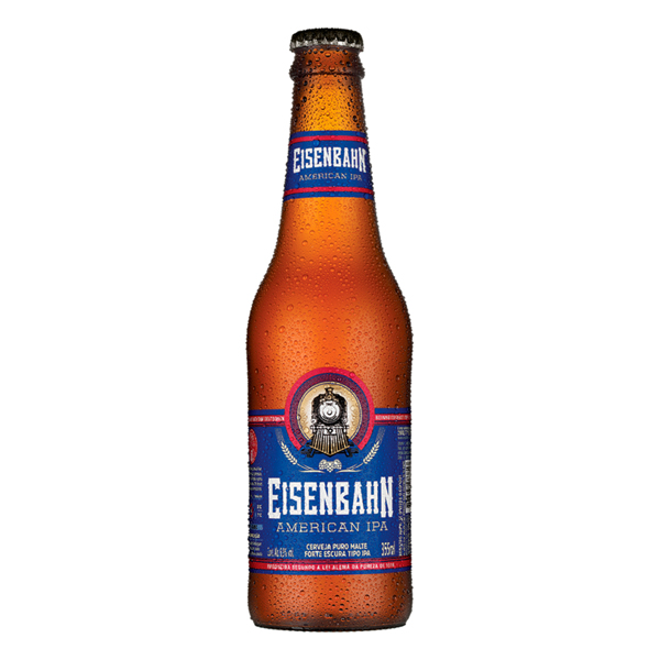 Cerveja: Eisenbahn Ipa Long Neck - Com coloração âmbar e amargor potente, a Eisenbahn American IPA tem seu sabor equilibrado com notas cítricas e teor alcoólico elevado (6,9%). A Eisenbahn American IPA, de rótulo azul, leva em sua receita doses extras de lúpulos e pode ser a