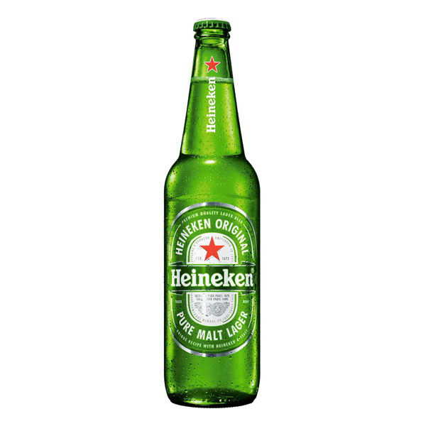 bebidas: Heineken 600ml - Cerveja Premium de origem Holandesa, produzida desde 1873. Heineken International. Heineken é bem conhecida por sua característica garrafa verde e estrela vermelha. É considerada uma das melhores cervejas do mundo.