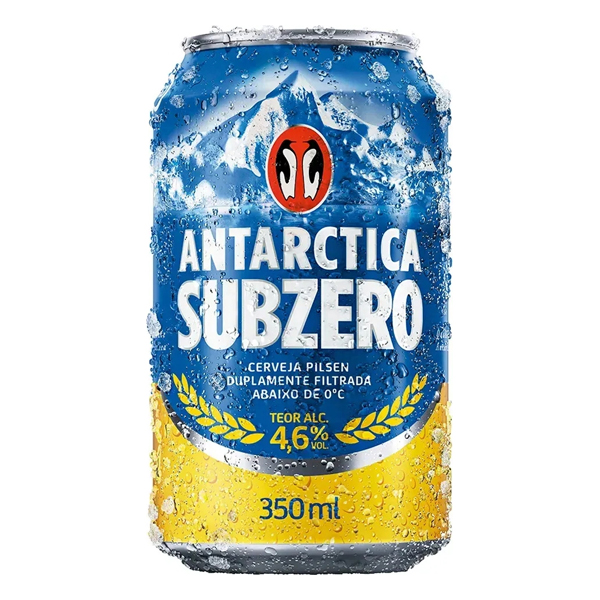 Cerveja: Antarctica Subzero Lata 350ml - De tipo pilsen, caracterizado pela cor dourada, a Antárctica Sub Zero possui baixa fermentação e espuma mais duradoura. Seu diferencial é uma combinação de um líquido elaborado que a torna mais suave e refrescante.