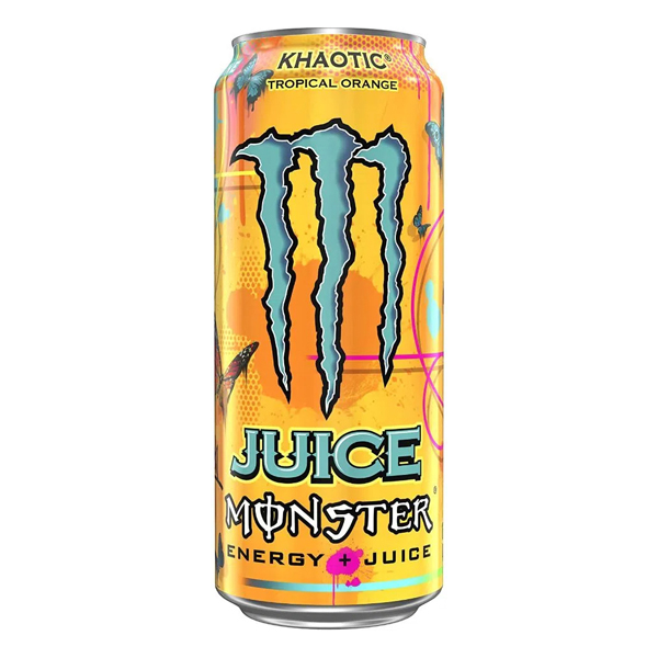 Energéticos: Energético Monster Khaotic Juice Lata 473ml - O Energético Monster Khaos Juice é uma bebida saborosa que ajuda a combater o cansaço físico. Formulado à base de taurina, vitaminas do complexo B e guaraná, estimula a concentração, proporcionando mais energia para as atividades do dia-a-d