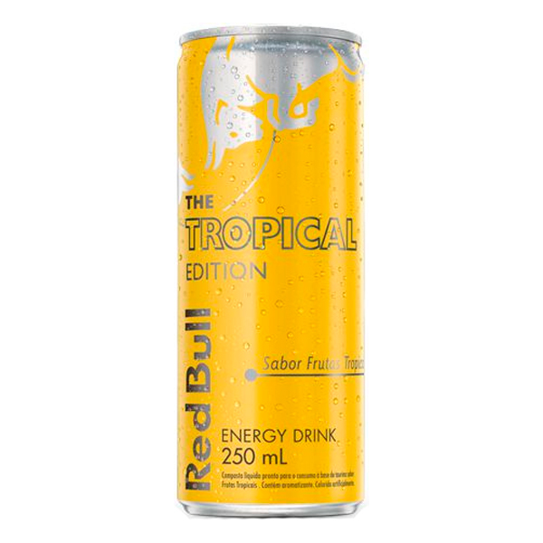 ENERGÉTICOS: Red Bull Tropical Edition Lata 250ml - O Red Bull Tropical Edition contém os mesmos ingredientes de qualidade do Red Bull Energy Drink e tem sabor de frutas tropicais.