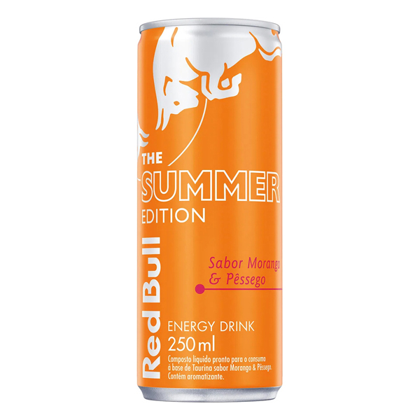 Energéticos: Red Bull Summer Edition Morango e Pêssego Lata 250ml - O tradicional e delicioso energético Red Bull com a adição do aroma de morango e pêssego.