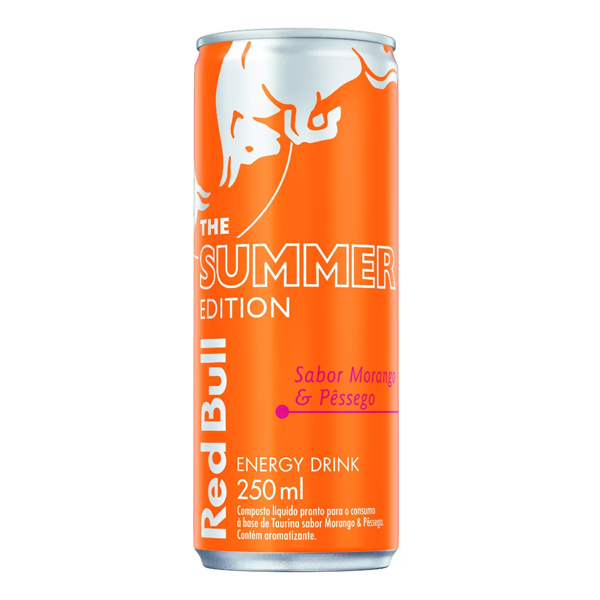 Energéticos: Red Bull Morango e Pêssego Lata 250ml | Caixa com 24 Unidades - Mais um lançamento da Red bull Summer Edition, agora no incrível sabor Morango com Pêssego. Perfeito pra voce que precisa de mais energia no dia-a-dia ou até mesmo elaborar drinks diferenciados.