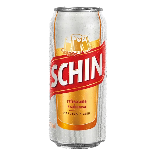 Latão: Schin 473ml - Uma cerveja clara, de baixa fermentação, suave, com espuma densa e paladar refinado. Graduação alcoólica 4,7%vol.