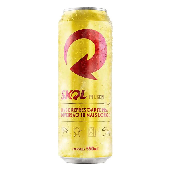 Cerveja: Skol Lata 550ml - A cerveja que desce redondo. A perfeita combinação de água, malte e lúpulo – sempre dourada e geladinha pra você apreciar nos melhores momentos.