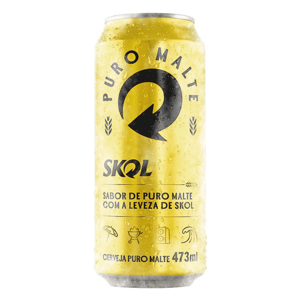 Cerveja: Skol Puro Malte Lata 473ml - A Skol Puro Malte é a cara da Skol. Leve e democrática, ela é resultado de um processo inovador que destaca o sabor do puro malte e aquele detalhe que nenhuma outra tem: desce redondo. No paladar apresenta um corpo maior em relação a Pilsen