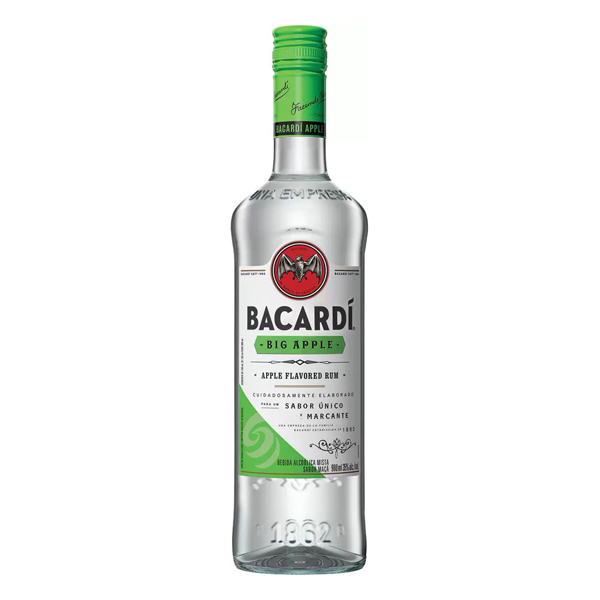 Rum: Rum Bacardi Big Apple 980ml - Rum Bacardi Big Apple tem um sabor fresco de maçãs, elaborada a partir das melhores e mais saborosas maçãs, incluindo maçãs Fuji, Golden Delicious, Granny Smith e variedades que combinadas à receita de Bacardi resultam em um delicioso sabor
