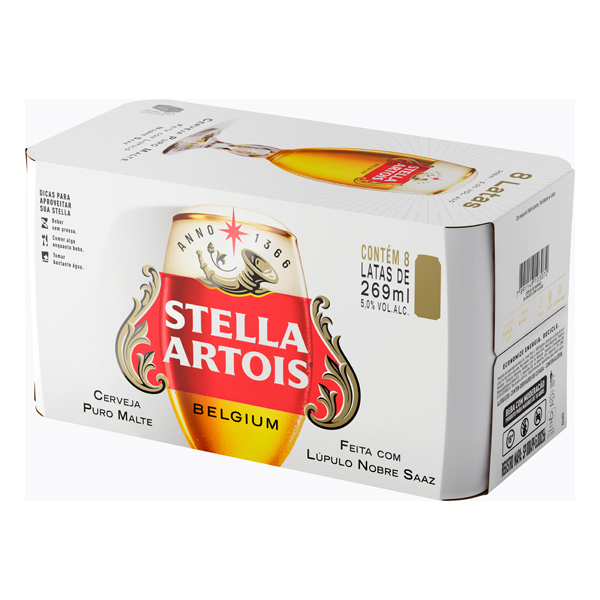Fininha: Stella Artois Lata 269ml - Stella Artois é uma cerveja belga com mais de 600 anos de tradição. Feita com apenas 3 ingredientes: água, malte e lúpulo Saaz Europeu. Uma cerveja de sabor intenso e com final suave.