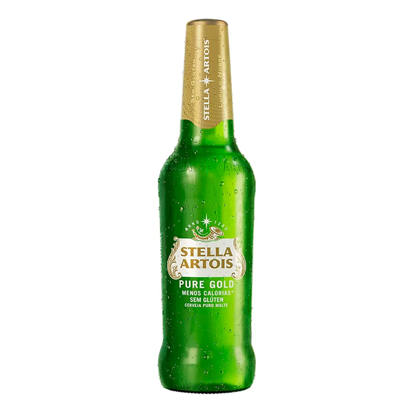 Cervejas: Stella Artois Pure Gold Long Neck 330ml - Stella Artois Pure Gold é a evolução de Stella Artois Sem Glúten com 17% menos calorias que a versão regular, mas com todo o sabor que os consumidores já conhecem.