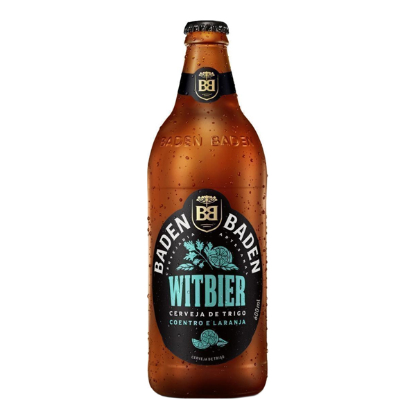 Cerveja: Baden Baden Witbier 600ml - Esta cerveja é produzida com maltes de trigo e cevada. Não é uma cerveja filtrada, traz o sabor refrescante e cítrico da laranja e o toque levemente picante da semente de coentro. Teor Alcoólico 4,9%.