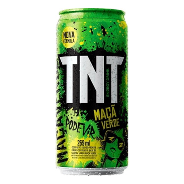 Energéticos: Energético TNT Maçã Verde Lata 269ml - A mesma energia, mas com um gosto único? Pode vir! O TNT Maçã Verde tem um sabor que é uma explosão para te surpreender.