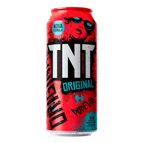 Energéticos: Energético TNT Original Lata 473ml - O TNT é um energético com energia de sobra pra você malhar, praticar esportes, trabalhar até tarde ou curtir aquela balada. É o único com selo de proteção e lata que brilha sob a luz negra.