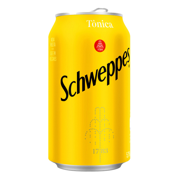 Refrigerante: Água Tônica Schweppes 350ml - A Água Tônica Schweppes é uma linha premium de bebidas, que possui água gaseificada, açúcar, extrato vegetal aromático e quinino.