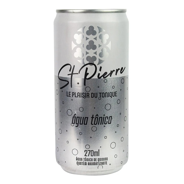 Refrigerantes: Água Tônica St. Pierre Tradicional Lata 270ml - A Água Tônica St. Pierre é a inovação e a possibilidade de dar chance a novas descobertas. O extrato natural de quinino de sua composição importado de Londres lhe confere qualidade diferenciada, refrescante e intensa e, ao mesmo tempo, prop