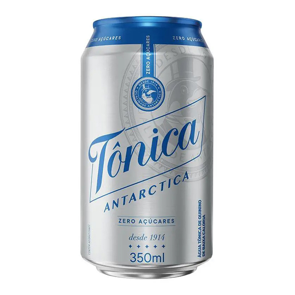 Refrigerantes: Água Tônica Antárctica Zero Lata 350ml - Se você adora água tônica, mas não pode ingerir açúcar, a Água Tônica Diet, da Antarctica, é ideal para você. Esse produto possui quinino, o que lhe confere um forte amargor e aroma delicado.