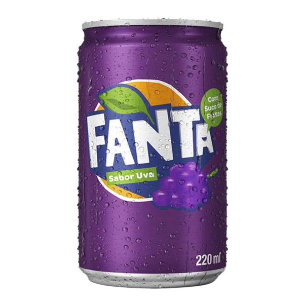 Refrigerante: Fanta Uva Lata 220ml - O delicioso refrigerante de fruta feito com 5,5% de suco de uva e limão e 28% menos açúcares em relação à média de mercado.