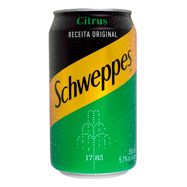 Refrigerantes: Schweppes Citrus Lata 350ml - Criada em 1792 por Jacob Schweppes, possui sabor marcante cítrico e refrescante, combinação de suco de maçã, grapefruit e laranja, uma bebida ideal para ser apreciada pura ou misturada ao drink.