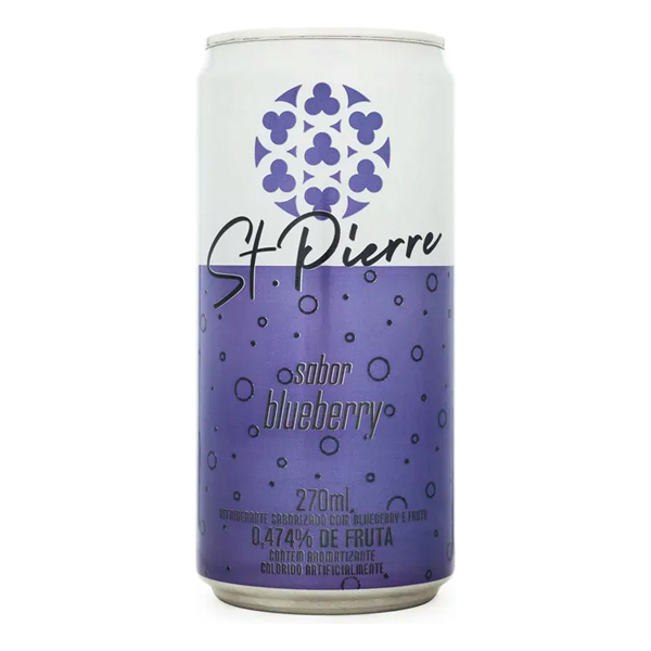 Refrigerantes: St. Pierre Blueberry Lata 270ml - Delicioso refrigerante que combina o sabor do Blueberry (Mirtilo) com o toque cítrico de limão. Ideal para misturar com gin ou vodca em drinks refrescantes.
