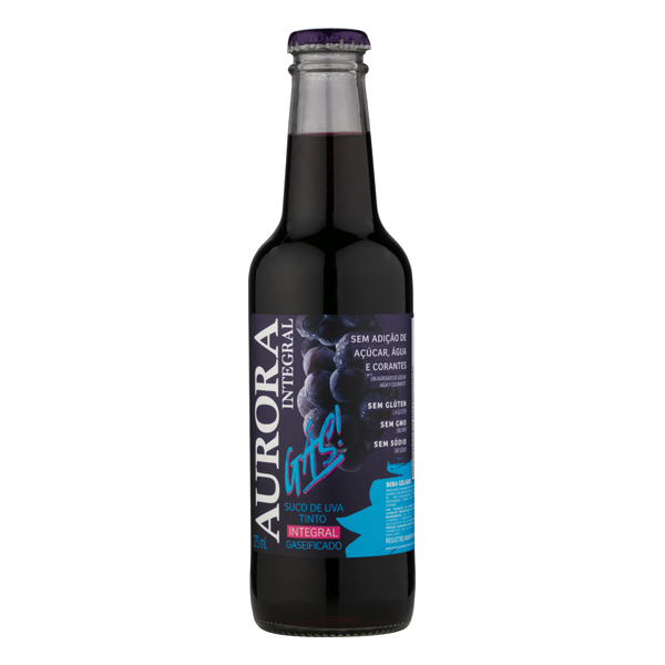 Sucos: Suco Integral Aurora Uva Gaseificado Vidro 275ml - O suco de uva Aurora tinto além de ser integral e gaseificado mesmo assim não deixa de ser natural, sem adição de conservantes, açúcares, água ou corantes, mantendo todas as características das uvas que são utilizadas na sua fórmula . Altam