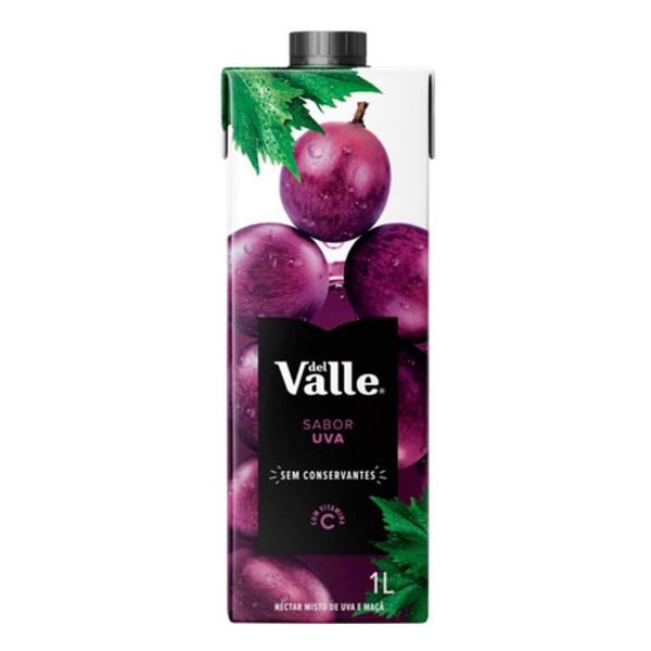 Bebidas: Suco Del Valle de Uva 1L - Del Valle sucos acredita que quem planta amor, colhe carinho. Por isso, seleciona as melhores frutas para levar os melhores produtos até a sua família.