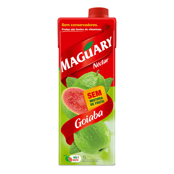 Sucos: Maguary Néctar de Goiaba 1 Litro - A goiaba contém tanino com propriedades adstringentes e antivirais e licopeno que ajuda na prevenção do câncer. Possui as vitaminas: A, B2, B3 e C e os minerais: cálcio, ferro e fósforo.