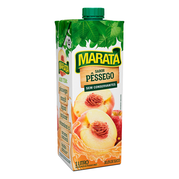 Suco: Maratá Pêssego 1L - A linha de Suco Maratá Pêssego oferece qualidade de vida com o sabor da fruta o ano todo. São feitos para serem consumidos a qualquer hora do dia.