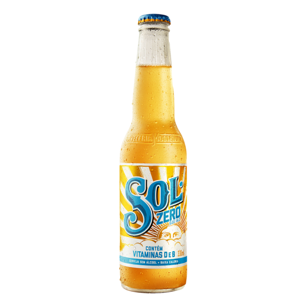 Cerveja: Sol Zero Long Neck 330ml - A primeira versão zero álcool da cerveja Sol em 125 anos de história da marca contém vitamina D e B (B3 e B6) e chega com a proposta de oferecer novas ocasiões de consumo no cotidiano.