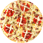 Tradicionais: Basca - Pizza Grande (Ingredientes: Bacon, Catupiry, Molho, Mussarela, Orégano, Tomate em Rodelas)