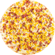 Tradicionais: Milho c/ Bacon - Pizza Grande (Ingredientes: Bacon, Milho, Molho, Mussarela, Orégano, Parmesão)