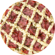 Especiais: Lombo c/ Catupiry - Pizza Broto (Ingredientes: Catupiry, Lombo Canadense, Molho, Mussarela, Orégano)
