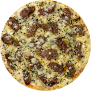 Premium: Filé e Gorgonzola - Pizza Broto (Ingredientes: Gorgonzola, Iscas de Filé, Molho, Mussarela, Orégano)