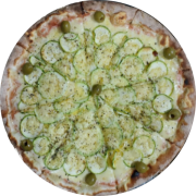 Variadas: 45-Abobrinha 2 - Pizza Grande (Ingredientes: Abobrinha Fatiada, Azeitona, Molho de Tomate, Mussarela, Orégano, Parmesão Ralado)