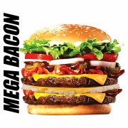 Hambúrguer: Mega Bacon - Hambúrguer (Ingredientes: Pão, 2 Carnes, Queijo, Ovo, Muito Bacon, Alface, Maionese)
