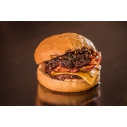 Hambúrguer: Brasa Bacon Sweet Onion - Hambúrguer (Ingredientes: Bacon, Cebola caramelizada, Cheddar, Hambúrguer artesanal de carne (150g), Maionese ao barbecue, Pão crocante)
