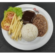 Executivo Brasa Burguer: Carne Bovina ao Molho Barbecue - Executivo na Brasa (Ingredientes: Alface, Arroz, Farofa, Feijão, Fritas, Molho Barbecue, Tomate)