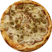 Tradicionais: Virgulino (carne de sol) - Pizza Individual (brotinho) (Ingredientes: Molho de Tomate, Mussarela, Carne de Sol, Cebola, Azeitona Verde, Manteiga do Sertão, Orégano)