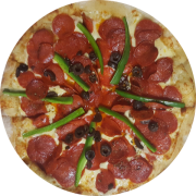 Tradicionais: Pepperoni - Pizza Individual (brotinho) (Ingredientes: Molho de Tomate, Mussarela, Salame Tipo Pepperoni, Pimentão, Azeitona Preta, Orégano)