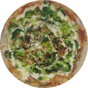 Tradicionais: Brócolis - Pizza Grande (Ingredientes: Molho de Tomate, Mussarela, Brócolis, Catupiry, Bacon, Alho Dourado, Orégano)