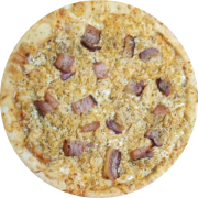 Tradicionais: Frango c/ bacon - Pizza Grande (Ingredientes: bacon, Frango Desfiado, Molho de Tomate, Mussarela, Orégano)