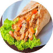Sanduíches: Kebab / Shawarma Frango - Kebab´s (Ingredientes: AD Alface, AD Batata, AD Cebola, AD Tomate, Carne Frango AD, Molho Creme de Alho AD, Pão sirio)