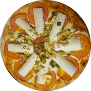 Tradicionais: Primavera - Pizza Individual (brotinho) (Ingredientes: Molho de Tomate, Mussarela, Tomate, Palmito, Cogumelos, Alcaparras, Orégano)