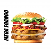 Hambúrguer: Mega Frango - Hambúrguer (Ingredientes: Pão, 2 Hamburger de Frango, Queijo, Bacon, Cream Cheese, Alface, Molho Especial)