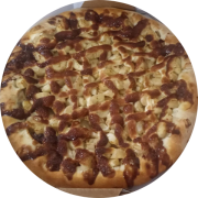 Doces: Banana Suprema - Pizza Grande - 35cm - 8 fatias (Ingredientes: Creme de Leite, Muçarela, Banana, Chocolate Branco Caramelizado, Canela)